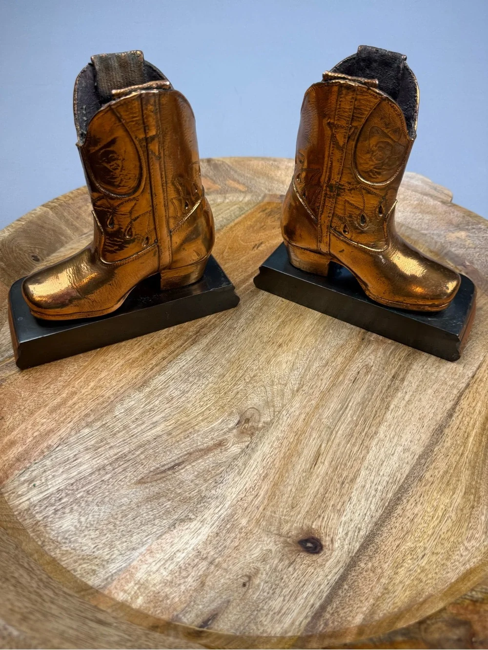 Vintage Copper Cowboy Boot Bookends Rustic Western Ranch Decor Pair